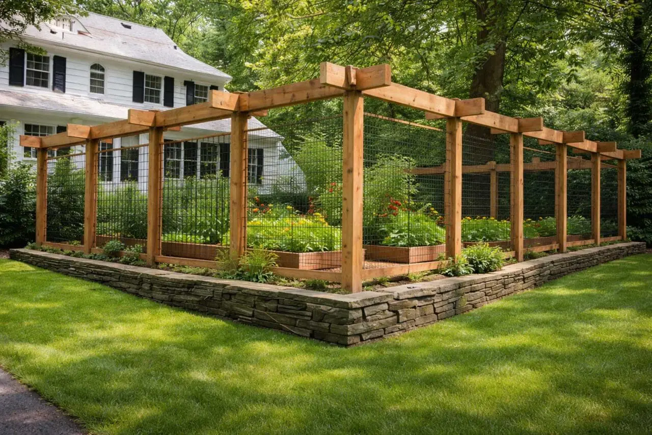 A fully enclosed garden fence creates a physical barrier that prevents deer from reaching vegetables and ornamental plants, one of the most reliable ways to protect landscapes in areas with heavy deer pressure.