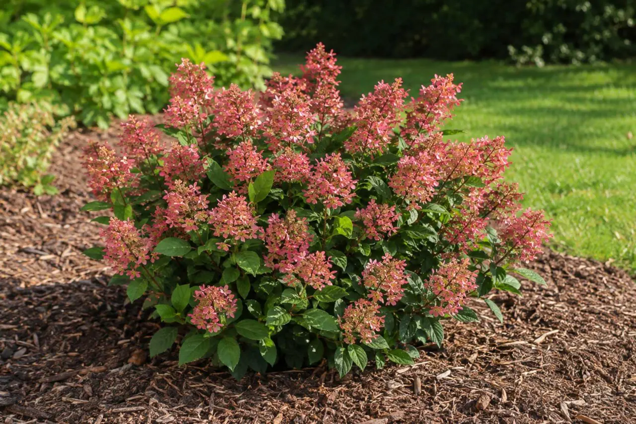 Little Quick Fire® Hydrangea: A compact panicle hydrangea with early-season blooms that emerge white and develop rich pink and red tones as they mature.