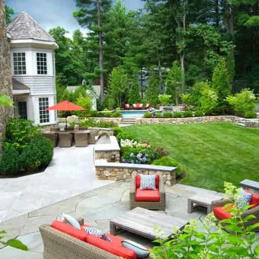 Wellesley, MA - This Wellesley tennis court landscape integrates athletic function, crisp planting, and estate-level landscape design within a refined residential setting.
