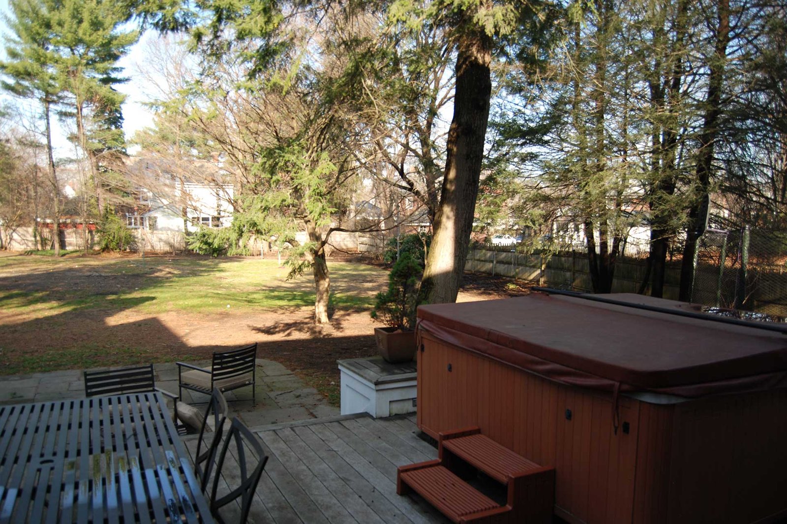 Newton Center backyard before patio and fireplace renovation